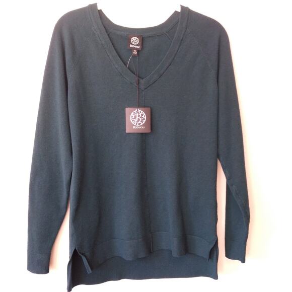 New Bobeau Womens XS V-Neck Sweater Long Sleeve Blue Green Preppy Classic Soft - Picture 2 of 12
